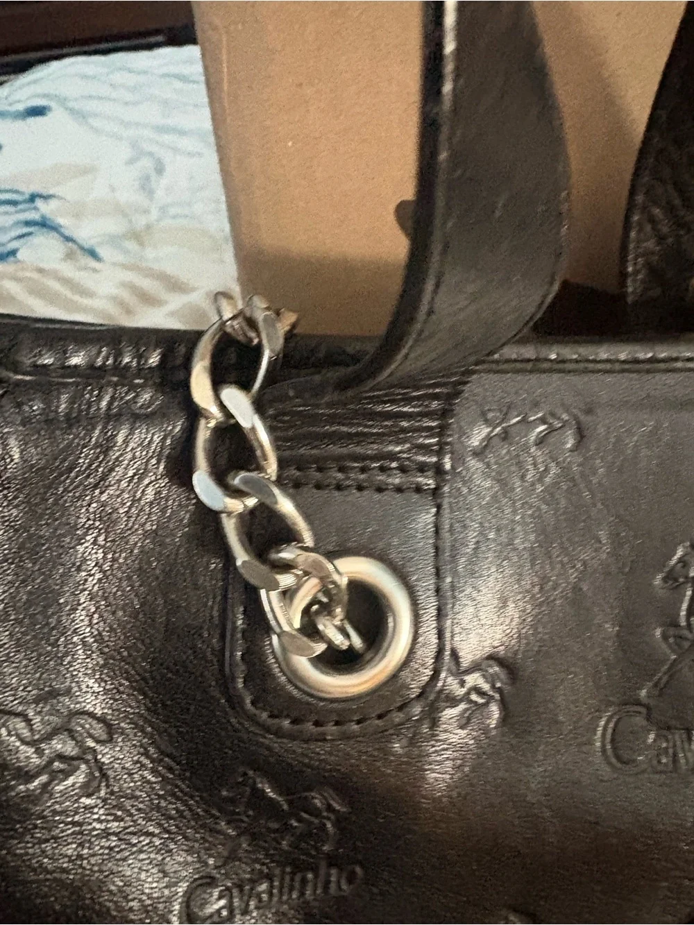 Black Leather Chain-Handle Tote cavalinho